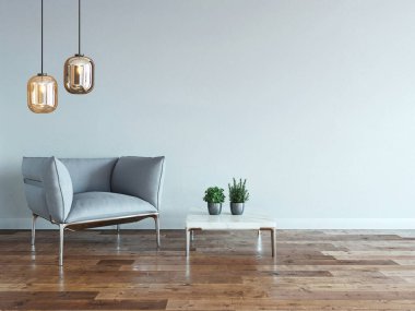 Boş ev iç tasarımı ve lamba. 3B illüstrasyon