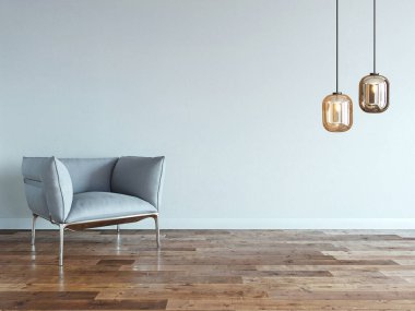 Boş ev iç tasarımı ve lamba. 3B illüstrasyon