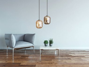 Boş ev iç tasarımı ve lamba. 3B illüstrasyon