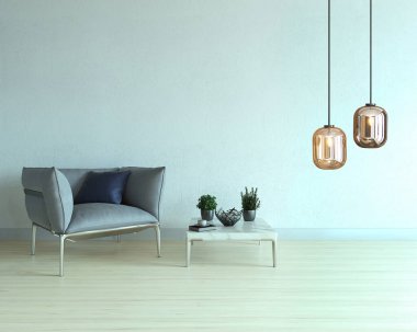 Boş ev iç tasarımı ve lamba. 3B illüstrasyon