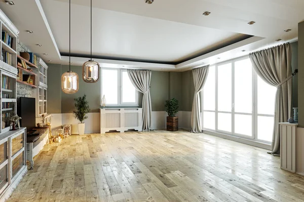 Sala Estar Decoração Interiores Lâmpada Moderna Piso Madeira Conceito Parede — Fotografia de Stock