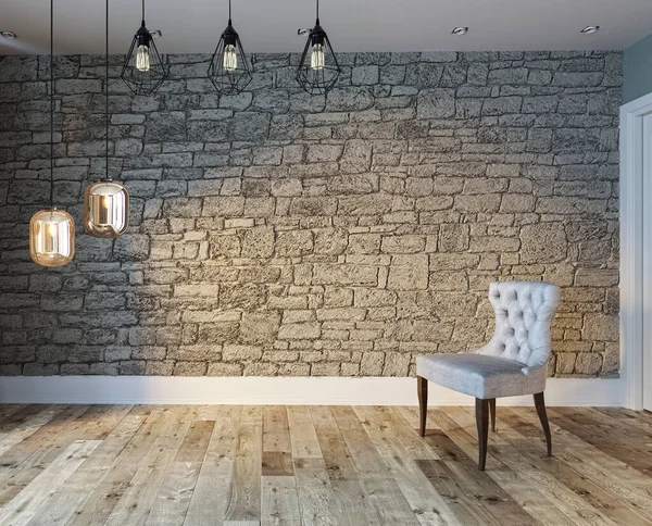 room and interior design, hanging lamp. 3D illustration