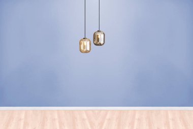 Parlak boş iç tasarım, taş duvar. 3B illüstrasyon