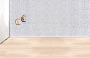 Modern parlak iç mekan ve lamba. 3B illüstrasyon