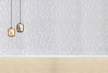 Modern parlak iç mekan ve lamba. 3B illüstrasyon