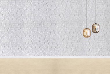 Modern parlak iç mekan ve lamba. 3B illüstrasyon