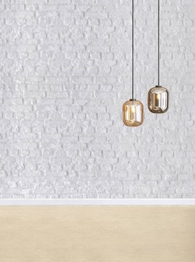 Modern boş ev iç mimarisi ve lamba. 3B illüstrasyon