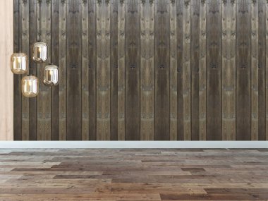 Parlak boş iç tasarım, taş duvar. 3B illüstrasyon