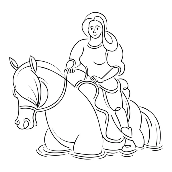 Joven jinete mujer montando un caballo. Concepto de deporte ecuestre. — Vector de stock