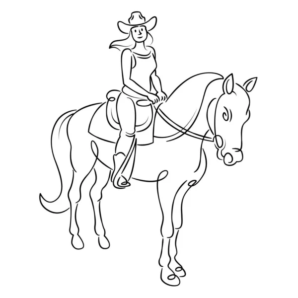 Jovem mulher cavaleiro montando um cavalo. Conceito de desporto equestre. —  Vetores de Stock