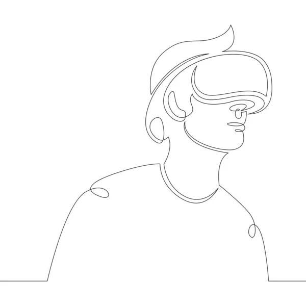 Joven el chico juega, trabaja en gafas de realidad virtual. —  Fotos de Stock