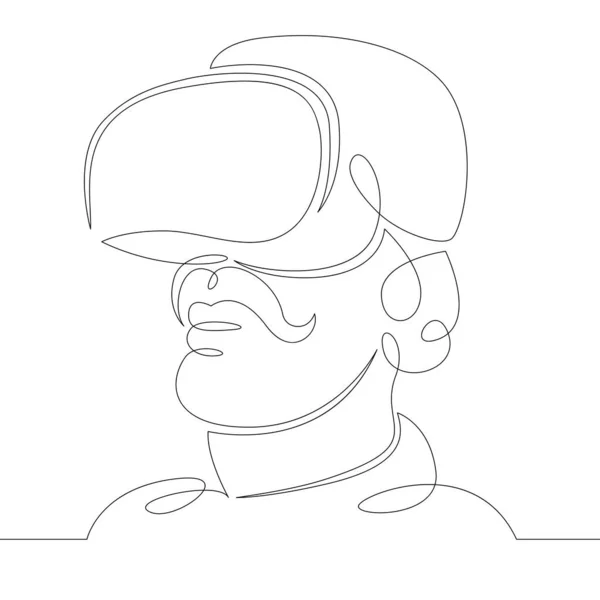 Joven el chico juega, trabaja en gafas de realidad virtual. — Vector de stock