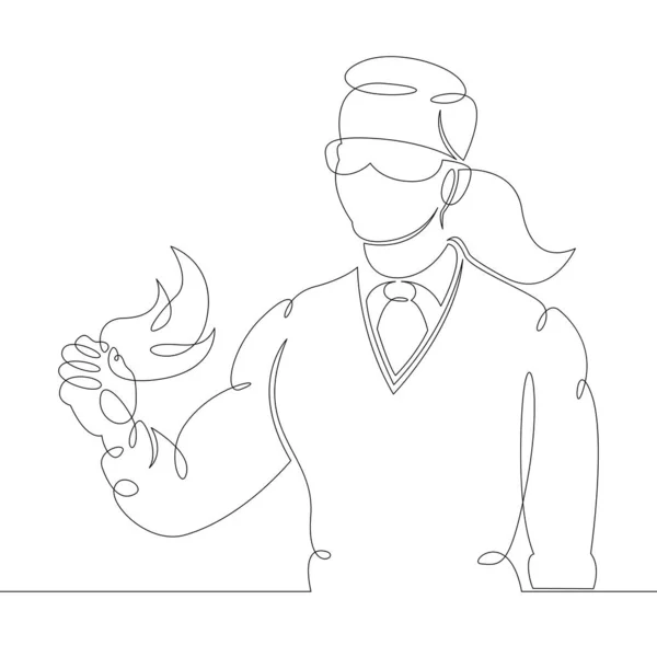 Egy tudós tanárnő szemüvegben egy tüzes elemet tart a kezében.. — Stock Vector