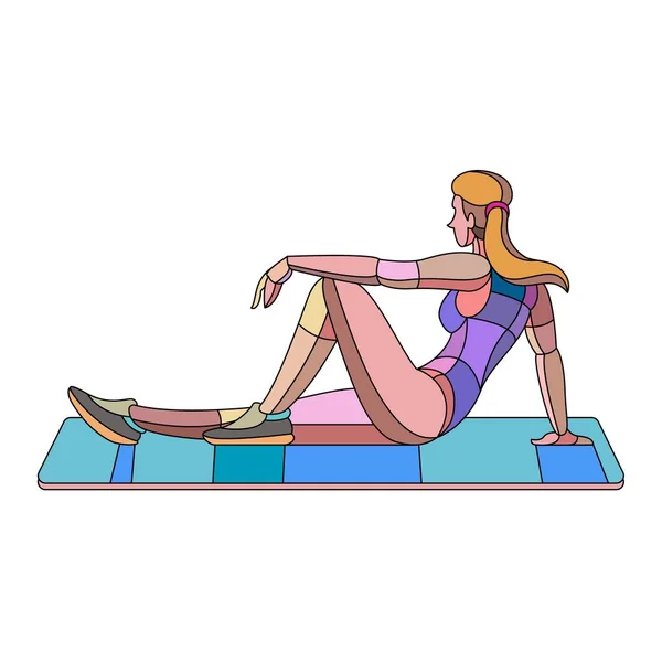 Güzel, genç, narin bir kadın paspasın üzerinde spor fitness yogasına gider.. — Stok fotoğraf