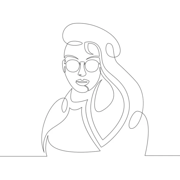 Retrato de una mujer joven con lujoso pelo largo usando gafas de sol. — Vector de stock