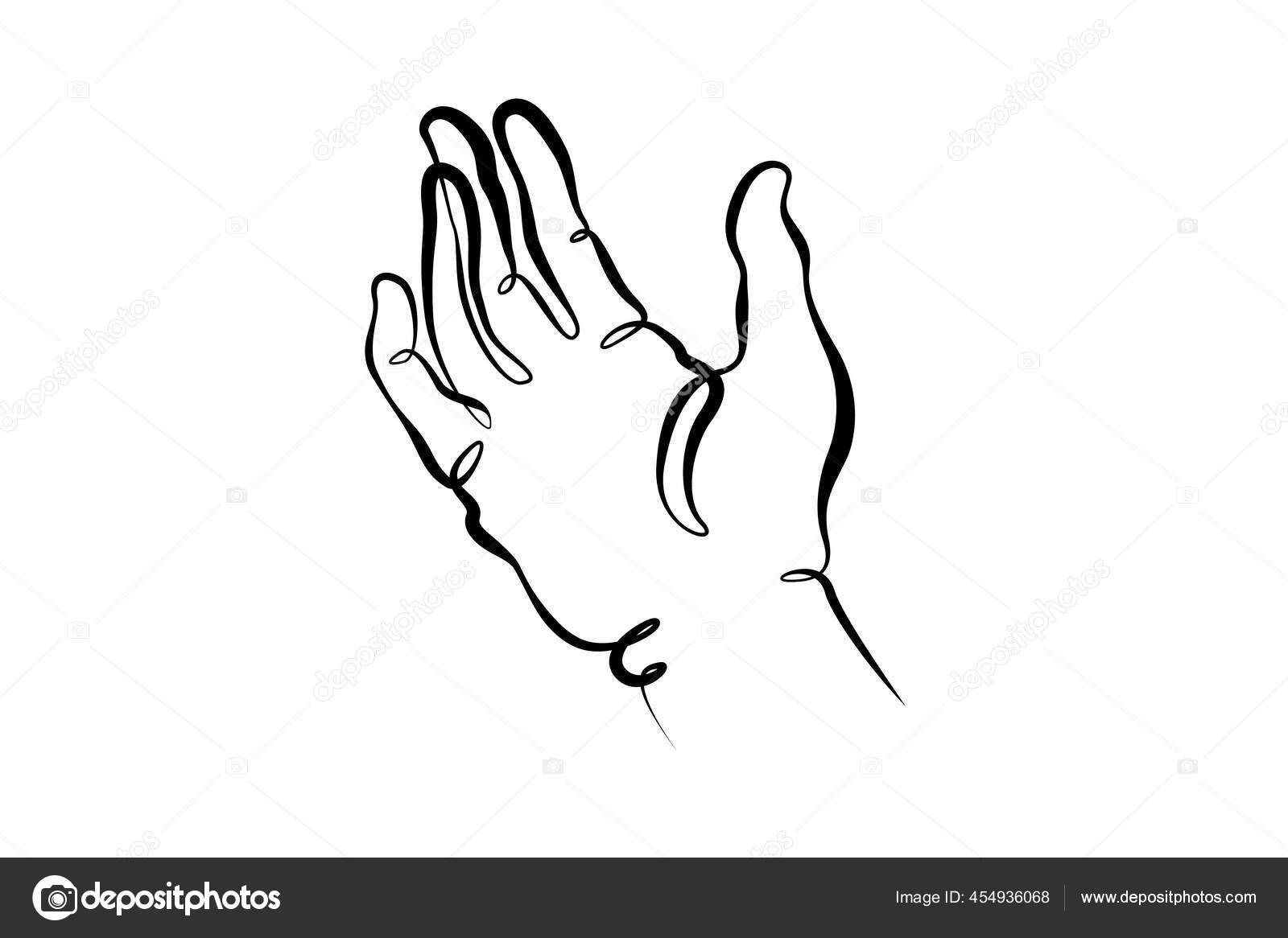 手首を パームジェスチャー 指の位置が違う ジェスチャーのサインとシンボル 1本の連続ドローイングラインロゴ1本の手描きアートドアは最小限のイラストを孤立させました ストック写真 C Derplan13