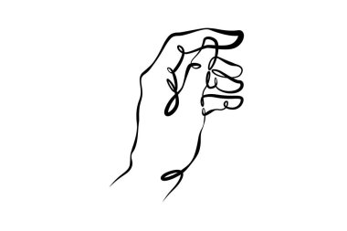 Bilek. Avuç içi. Parmaklarının pozisyonu farklı. İşaret ve jestlerin sembolü. Aralıksız çizilen bir çizim çizgisi logosu. Tek elle çizilen karalama. En küçük çizim. Kalın çizgi..