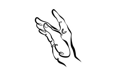 Bilek. Avuç içi. Parmaklarının pozisyonu farklı. İşaret ve jestlerin sembolü. Aralıksız çizilen bir çizim çizgisi logosu. Tek elle çizilen karalama. En küçük çizim. Kalın çizgi..