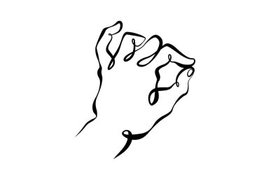 Bilek. Avuç içi. Parmaklarının pozisyonu farklı. İşaret ve jestlerin sembolü. Aralıksız çizilen bir çizim çizgisi logosu. Tek elle çizilen karalama. En küçük çizim. Kalın çizgi..