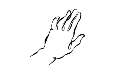 Bilek. Avuç içi. Parmaklarının pozisyonu farklı. İşaret ve jestlerin sembolü. Aralıksız çizilen bir çizim çizgisi logosu. Tek elle çizilen karalama. En küçük çizim. Kalın çizgi..