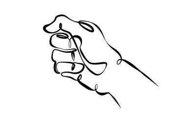 Bilek. Avuç içi. Parmaklarının pozisyonu farklı. İşaret ve jestlerin sembolü. Aralıksız çizilen bir çizim çizgisi logosu. Tek elle çizilen karalama. En küçük çizim. Kalın çizgi..