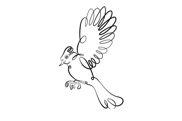 鸟儿在飞行过程中在空中飞行的鸟展开鸟儿的翅膀一个连续的画线标识单手绘艺术涂鸦孤立极小的插图 粗体粗体线 — 图库照片