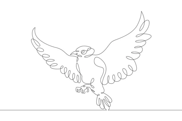 飛行中に空を飛ぶ鳥 鳥の羽を広げる 1つの連続図面ラインロゴシングル手描きアートドア孤立最小限のイラスト — ストック写真