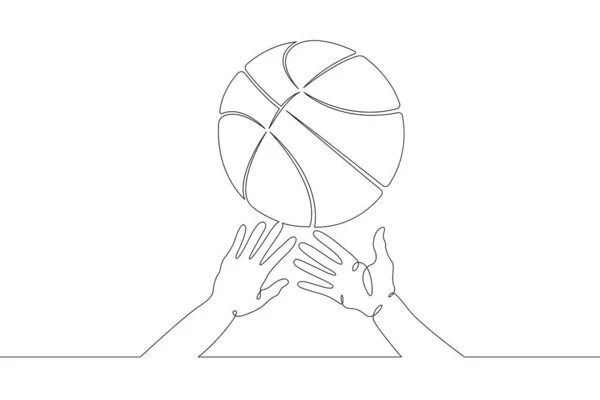 篮球赛 伸出手去抢比赛中的篮球 一个连续的绘图线标识单手绘制的艺术涂鸦孤立极小的插图 — 图库照片