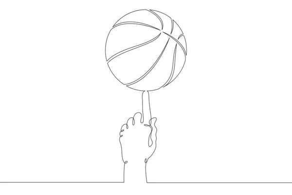 손가락에 농구공을 꽂는다 하나의 지속적 드로잉 손으로 최소한의 — 스톡 사진