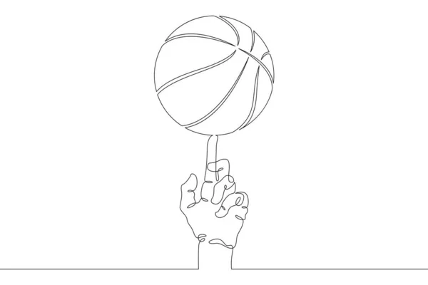 Koszykówka Kręć Piłką Kosza Palcu Wskazującym Jeden Ciągły Rysunek Linii — Zdjęcie stockowe