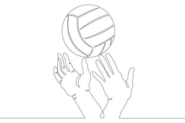 Volleyball Hands Reach Volleyball Game One Continuous Drawing Line Logo — Stock Photo, Image