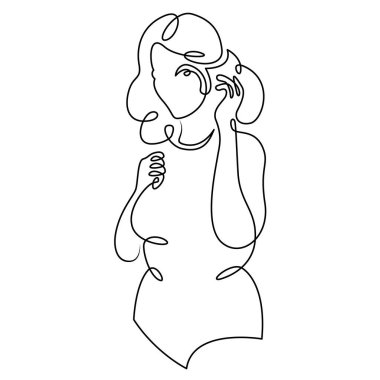 Güzel bir genç kadının portresi. Kadın logosu minimalist bir kavram. Bir tane sürekli çizim çizimi logosu tek elle çizilmiş resim karalaması izole edilmiş en küçük illüstrasyon.