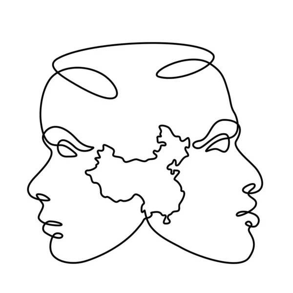 Retrato Feminino Masculino Símbolo Perfil Facial Nacionalidade Local Mapa Silhueta — Fotografia de Stock
