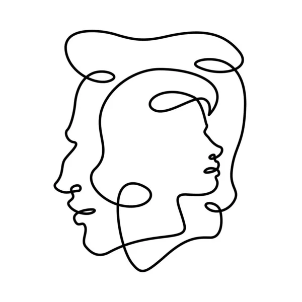 男人和女人的肖像 脸在脸里面 头对头 已婚夫妇的标志肖像 一个连续的绘图线标识单手绘制的艺术涂鸦孤立极小的插图 — 图库照片