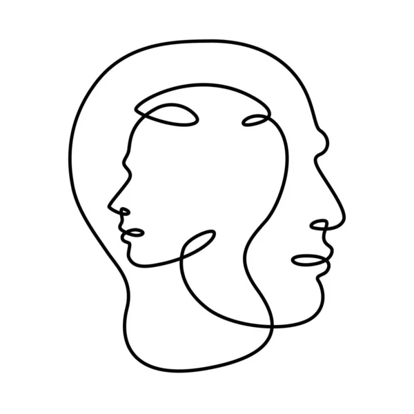 男性と女性のプロフィールの肖像画 顔は顔の中にあります 頭を頭にしてください 夫婦のロゴの肖像画 1つの連続図面ラインロゴシングル手描きアートドア孤立最小限のイラスト — ストック写真