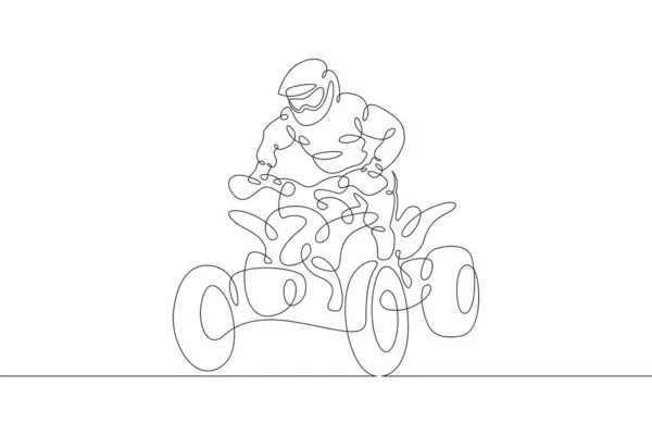 ライダーとオフロードレーススポーツAtv 1つの連続図面ラインロゴシングル手描きアートドア孤立最小限のイラスト — ストック写真