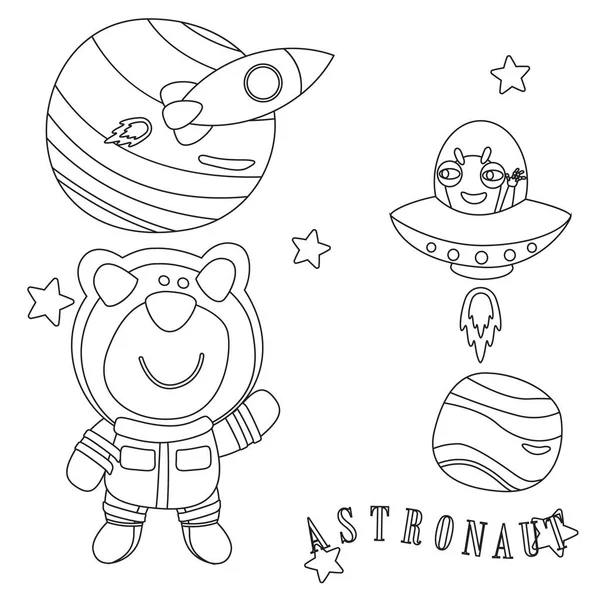 Vector Creativo Infantil Ilustración Lindo Oso Pequeño Astronauta Espacio Con — Vector de stock