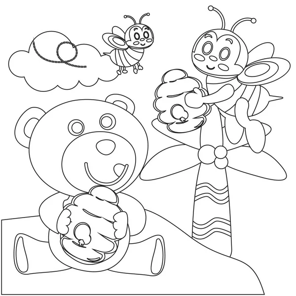 Kreatywna Wektorowa Dziecięca Ilustracja Słodki Miś Miodem Niedźwiedź Pszczoły Kreskówkowym — Wektor stockowy