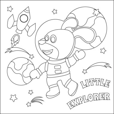 Çizgi film tarzında uzay giysili astronot ya da uzay köpeği. Çocuk aktivite kitabı ya da sayfa boyama için yaratıcı vektör tasarımı.