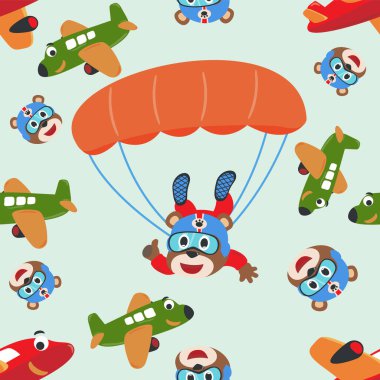 Paraşüt ayısı, paraşüt ve uçaklarla kusursuz bir rota. Çocukların tekstil baskısı için tasarım konsepti, bebek odası duvar kağıdı, ambalaj kağıdı. Hoş, komik bir arka plan..