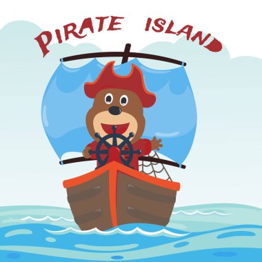 Çizgi film tarzında sevimli korsan ayı çizimi. Kumaş, tekstil, bebek odası duvar kâğıdı, poster, kart, broşür için yaratıcı çocuksu bir geçmiş. ve diğer dekorasyon.