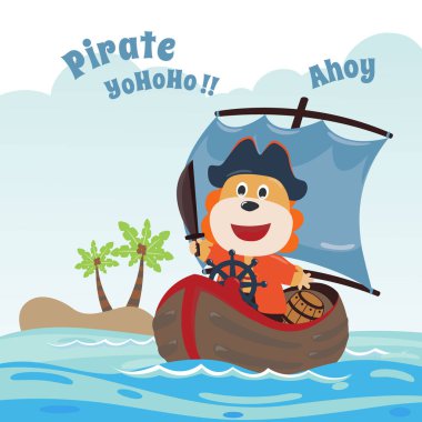 Çizgi film tarzıyla sevimli korsan maymun vektör çizimi. Kumaş, tekstil, bebek odası duvar kâğıdı, poster, kart, broşür için yaratıcı çocuksu bir geçmiş. ve diğer dekorasyon.