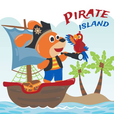 Çizgi film tarzında sevimli bir korsan köpek vektör çizimi. Kumaş, tekstil, bebek odası duvar kâğıdı, poster, kart, broşür için yaratıcı çocuksu bir geçmiş. ve diğer dekorasyon.