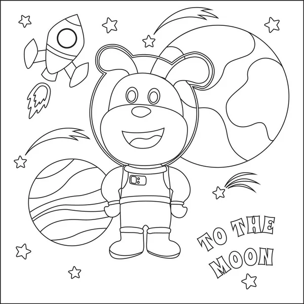 Çizgi film tarzında uzay giysili astronot ya da uzay köpeği. Çocuk aktivite kitabı ya da sayfa boyama için yaratıcı vektör tasarımı.