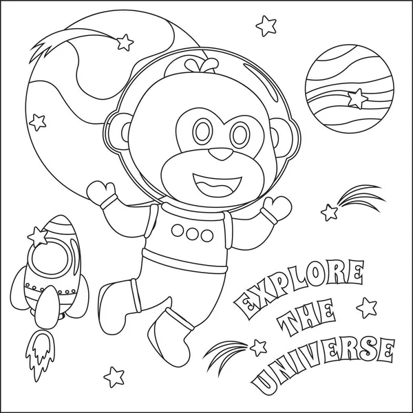 Space Monkey Astronaut Space Suit Cartoon Style Creative Vector Childish — Stock Vector