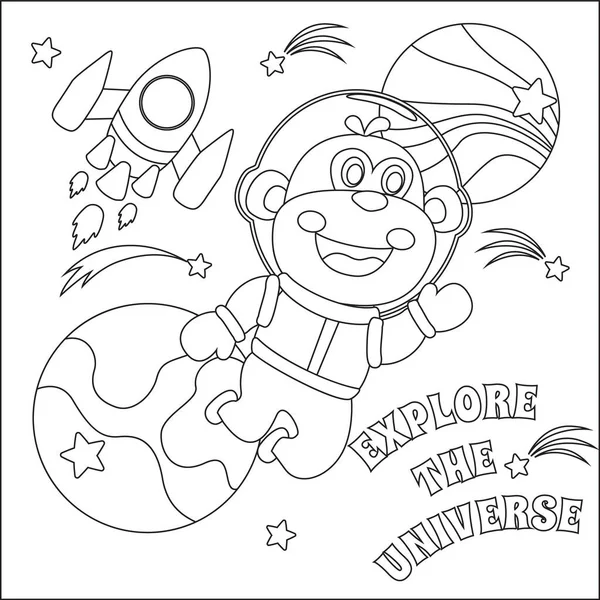 Space Monkey Astronaut Space Suit Cartoon Style Creative Vector Childish — Stock Vector
