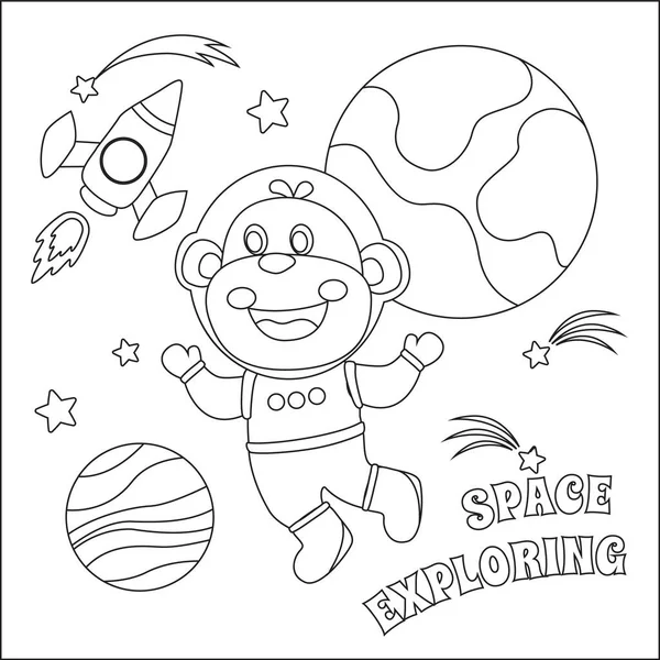 Space Monkey Astronaut Space Suit Cartoon Style Creative Vector Childish — Stock Vector