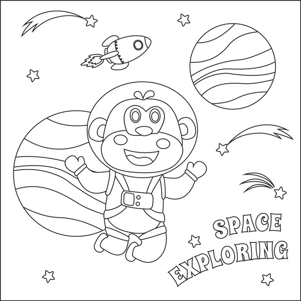 Space Monkey Astronaut Space Suit Cartoon Style Creative Vector Childish — Stock Vector