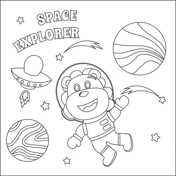 Space Lion Astronaut Space Suit Cartoon Style Creative Vector Childish — Stock Vector