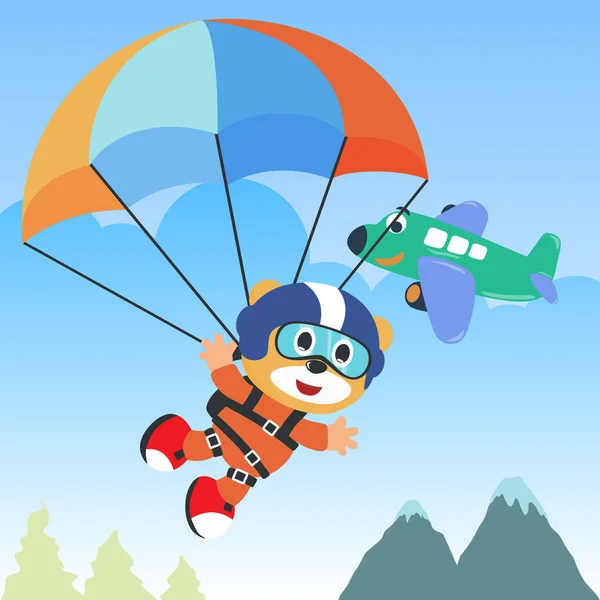 Ilustração Vetorial Macaco Bonito Voando Com Paraquedas Com Estilo Desenho — Vetor de Stock